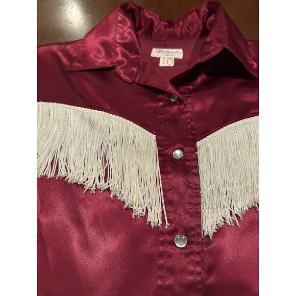 Homemade by Gramma Womens Magenta Fringe Western Pearl Snap Shirt M - Picture 5 of 9